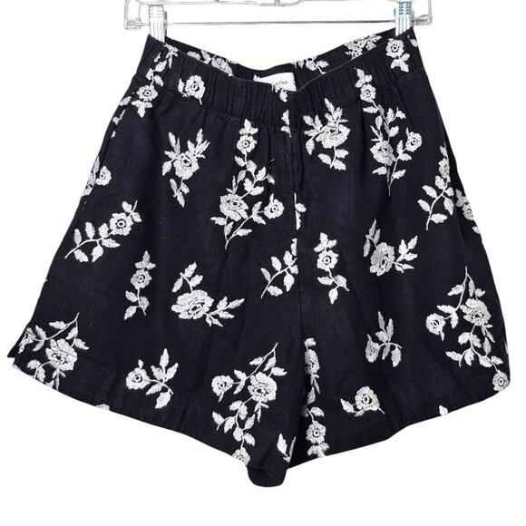 Abercrombie & Fitch Womens Shorts Med Black White Embroidery Floral Boho Linen - Picture 1 of 12